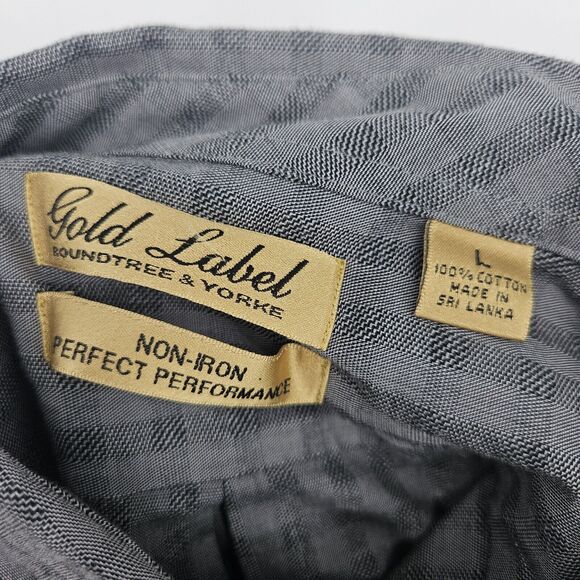 Roundtree & Yorke Shirt Mens Large Gray Gold Label Business Non Iron Button Down - Picture 9 of 10
